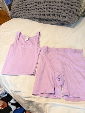 Women's Ribbed Tank & Bike Short Set - Lavender
